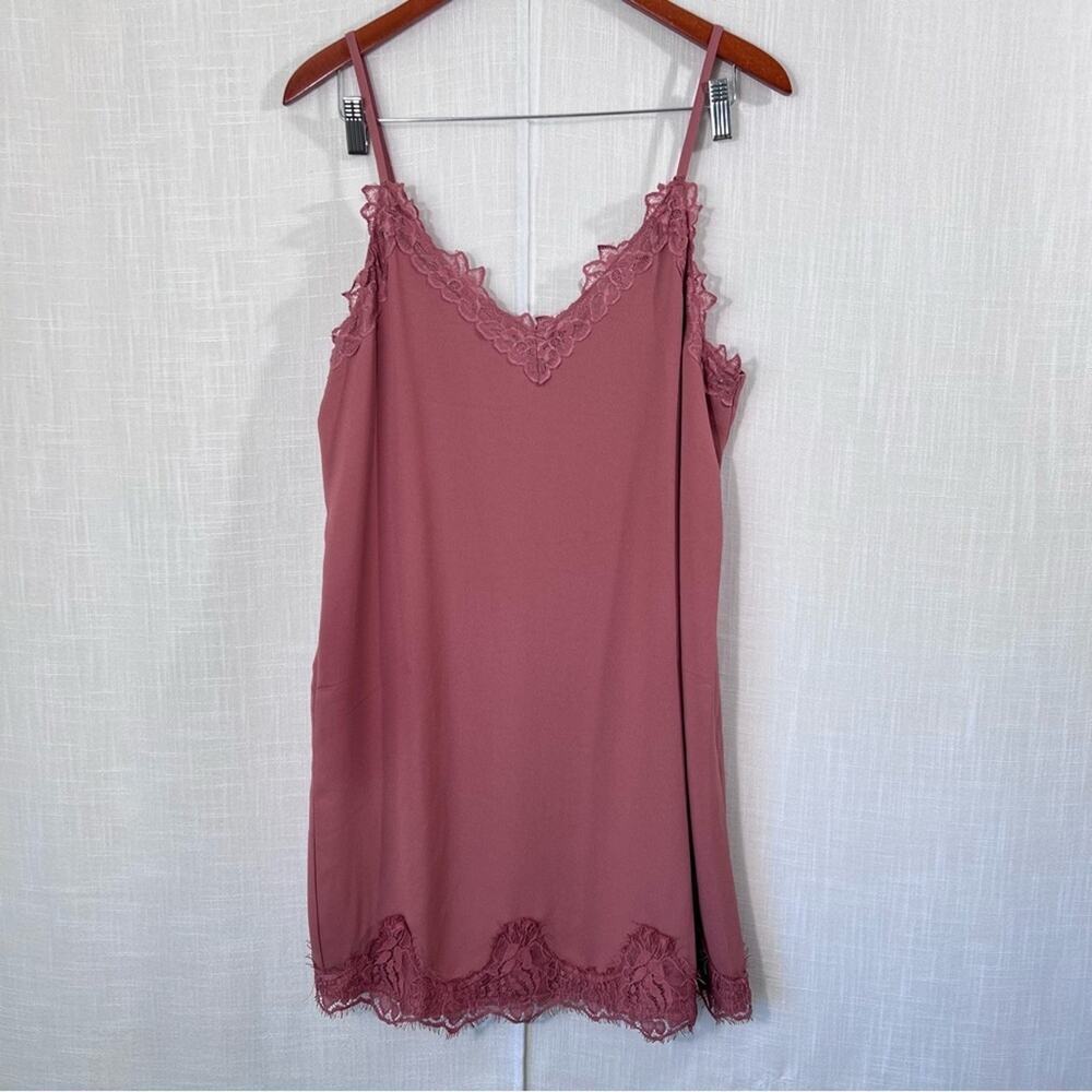 Anthropologie Entro Lace Trimmed Dusty Rose Mauve Slip Dress Size L
